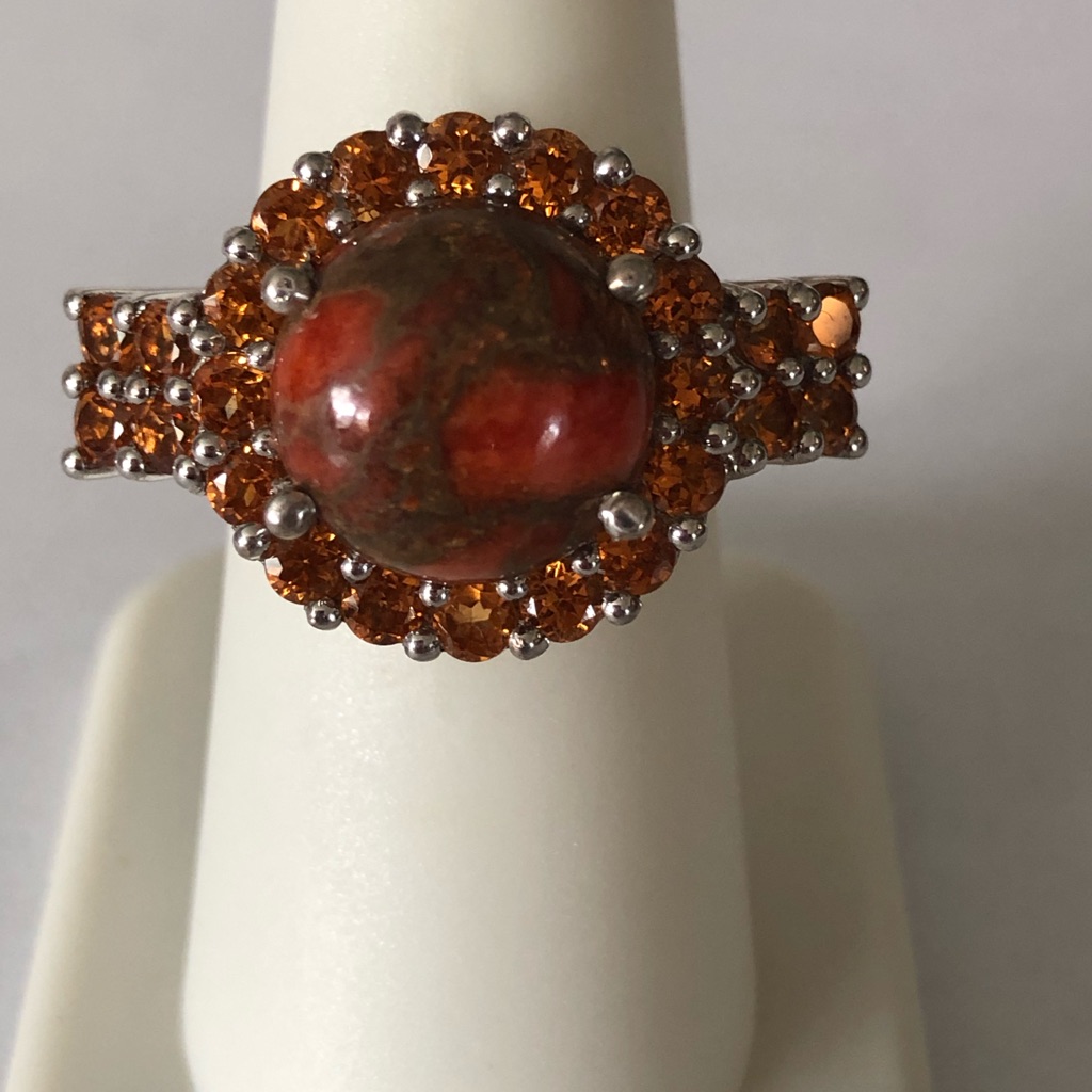 Orange Turquoise & Garnet Ring 8.49 Ctw